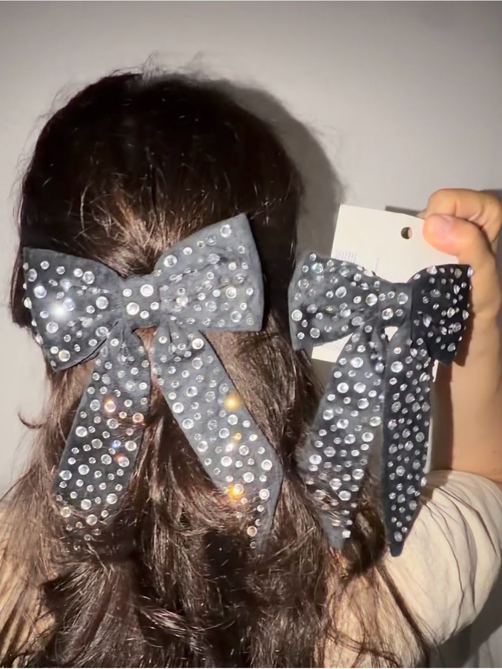 H&M Black Bow Hair Clip with Clear Rhinestones